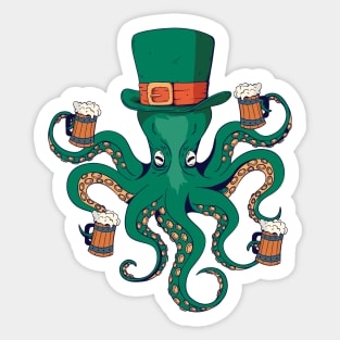 Saint Patricks Day Drunk Kraken Funny Paddys Day Octopus Beer Sticker